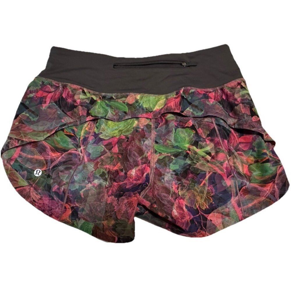 Lululemon Sz 4 Lined Short Vivid Floral Pocket Stretch Running Athletic